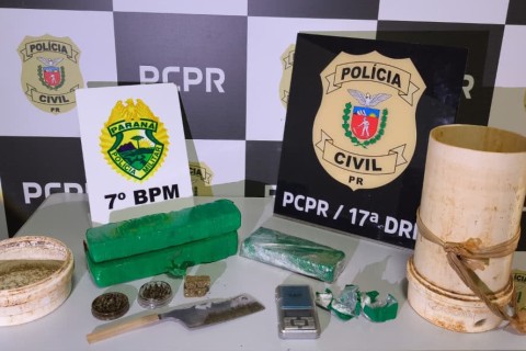 Ação conjunta entre as polícias Civil e Militar resulta em prisão por tráfico de drogas e apreensão de maconha em Cruzeiro do Oeste.
