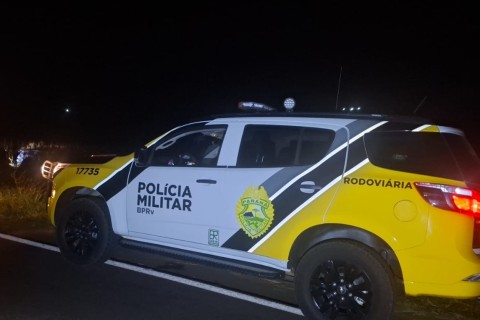 Condutora fica ferida após capotar carro em plantação de milho na PR-082